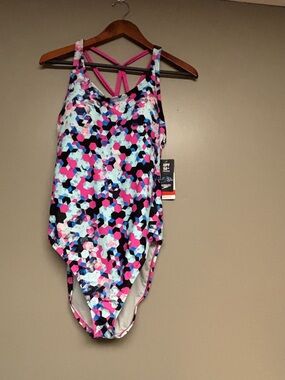 Speedo Colorful Geometric One-Piece Swimsuit - Pink, Black, Blue
